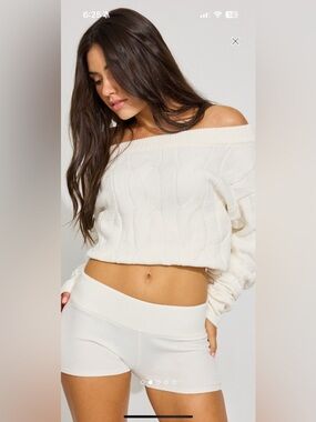 Garage Cream Ribbed High-Waist Shorts